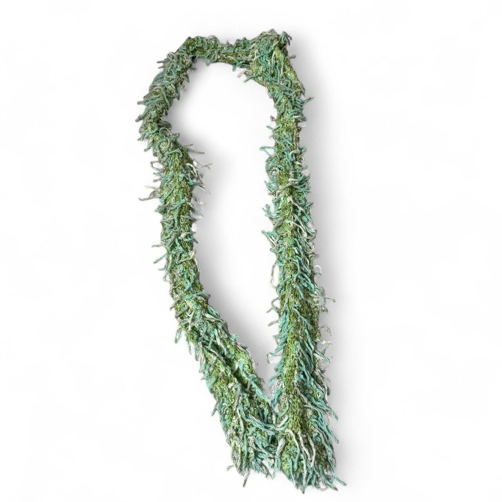 Green and blue fuzzy fringe scarf